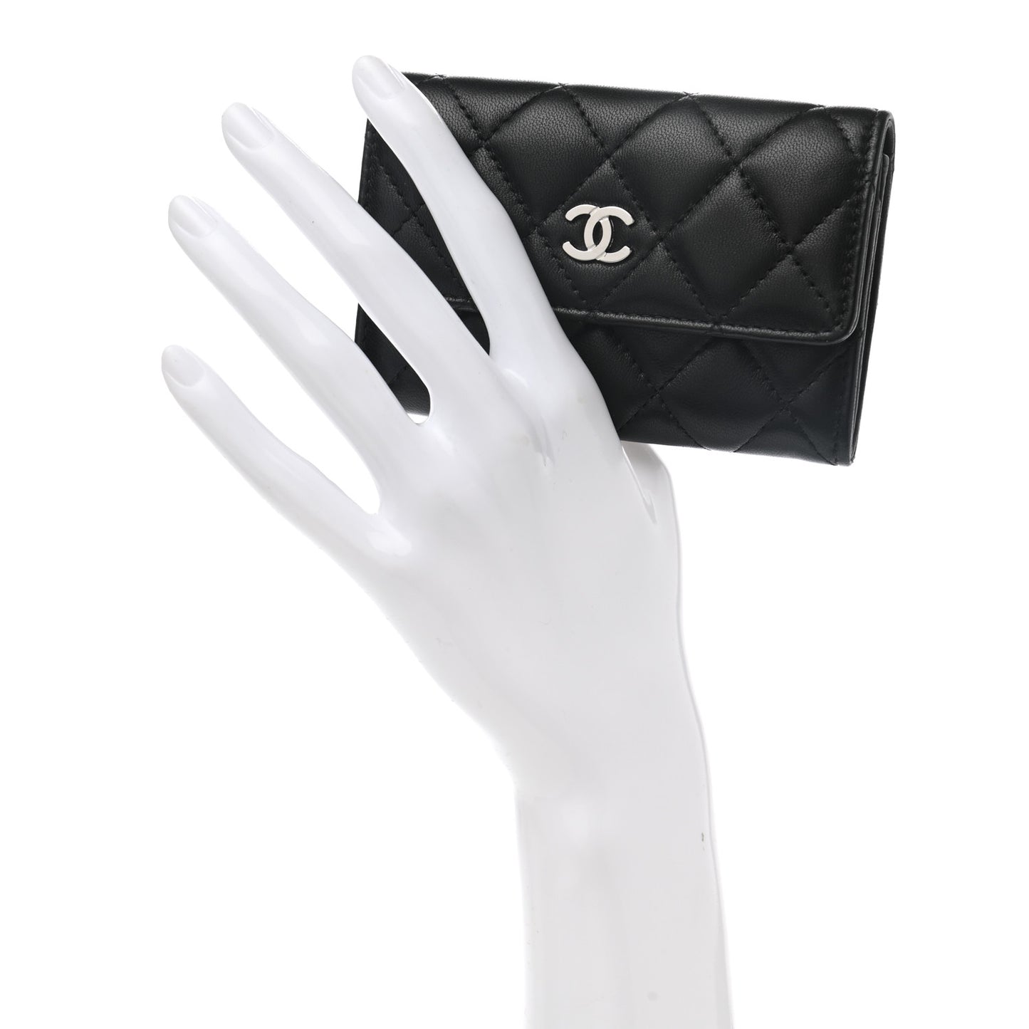 Lambskin Quilted Flap Card Holder Black