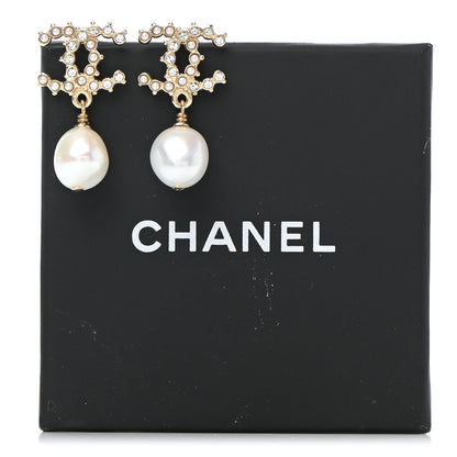 Chanel Pearl Crystal CC Drop Earrings Gold 5 of 5