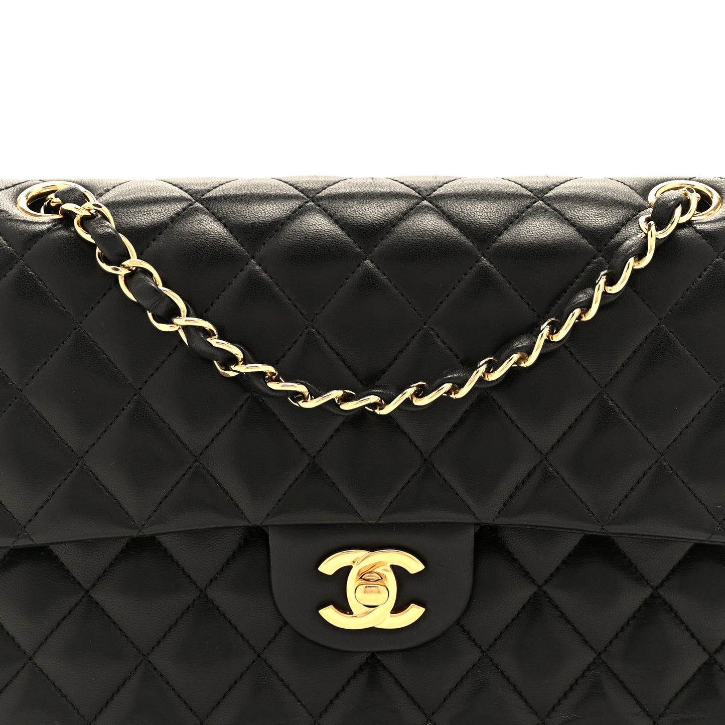 Lambskin Quilted Medium Double Flap Black