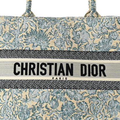 Christian Dior Canvas Embroidered Medium Brocart Book Tote Metallic Blue 8 of 10
