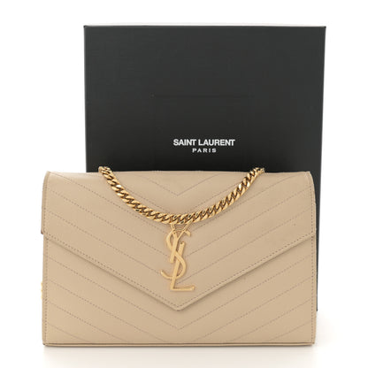 Saint Laurent Grain De Poudre Matelasse Chevron Monogram Chain Wallet Dark Beige 17 of 17
