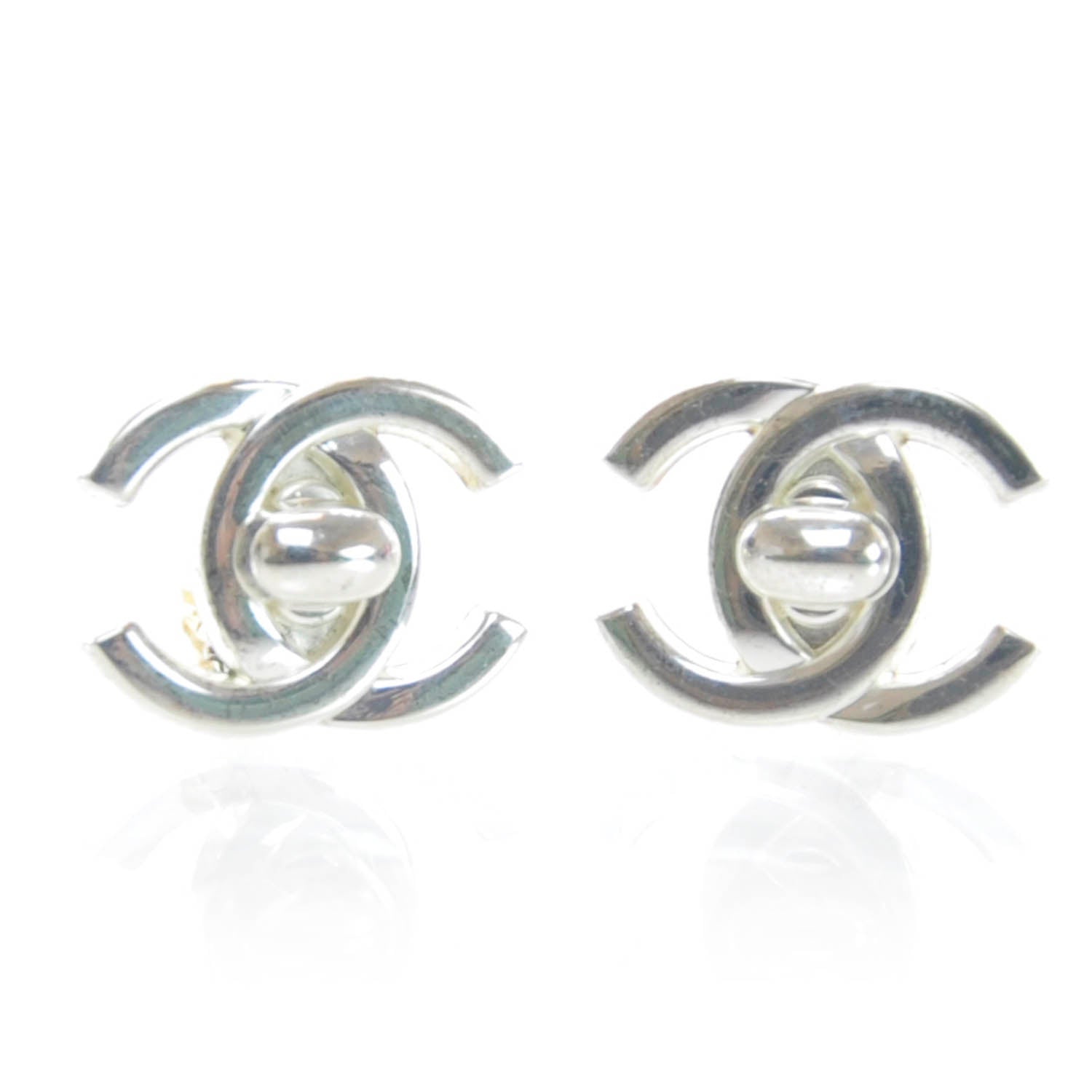 Chanel CC Turnlock Clip On Earrings Silver 1 of 3