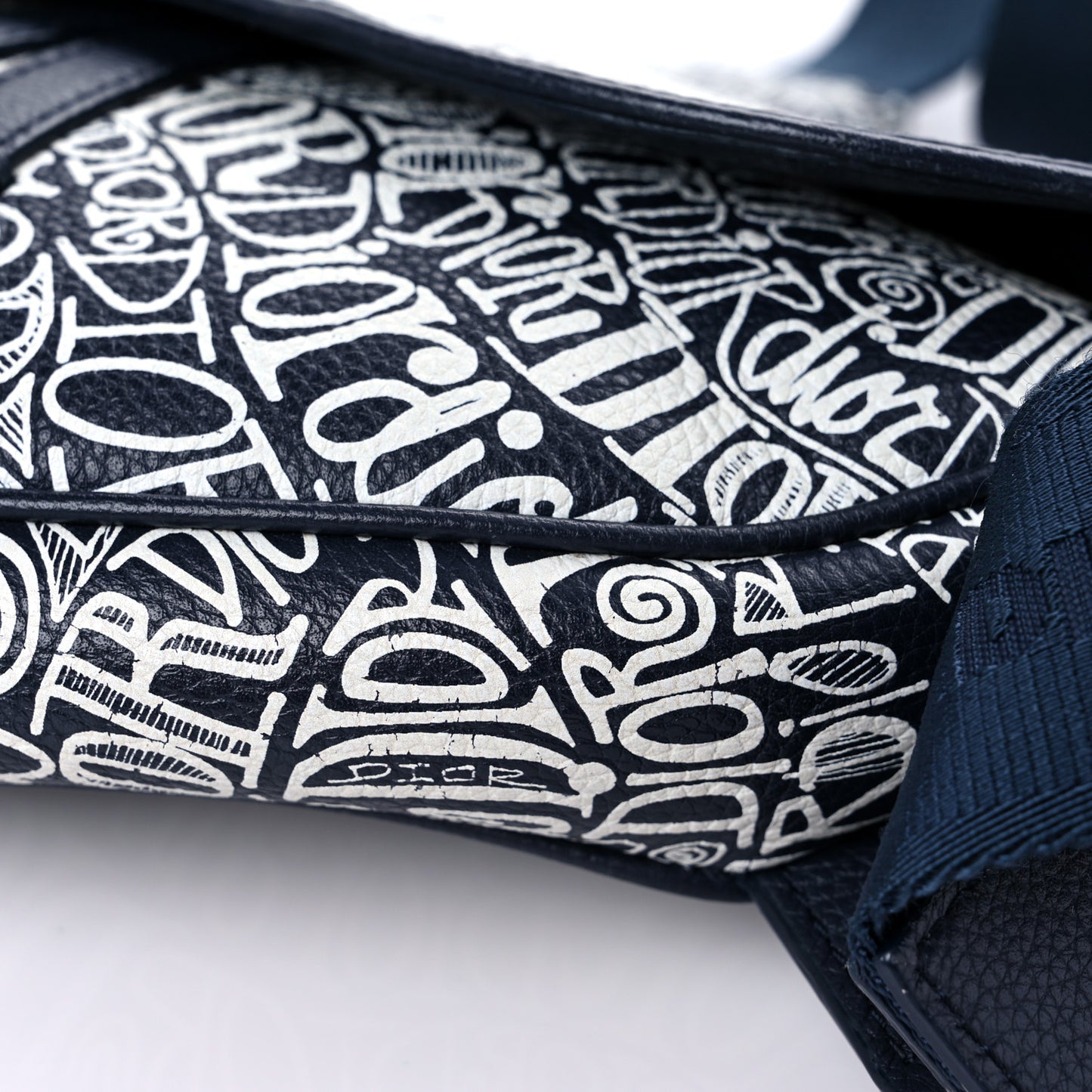 X SHAWN STUSSY Grained Calfskin Printed Mens Saddle Bag Navy Blue