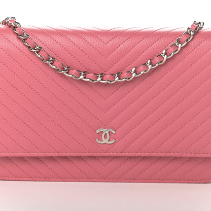 Chanel Caviar Chevron Quilted Wallet On Chain WOC Pink 9 of 13