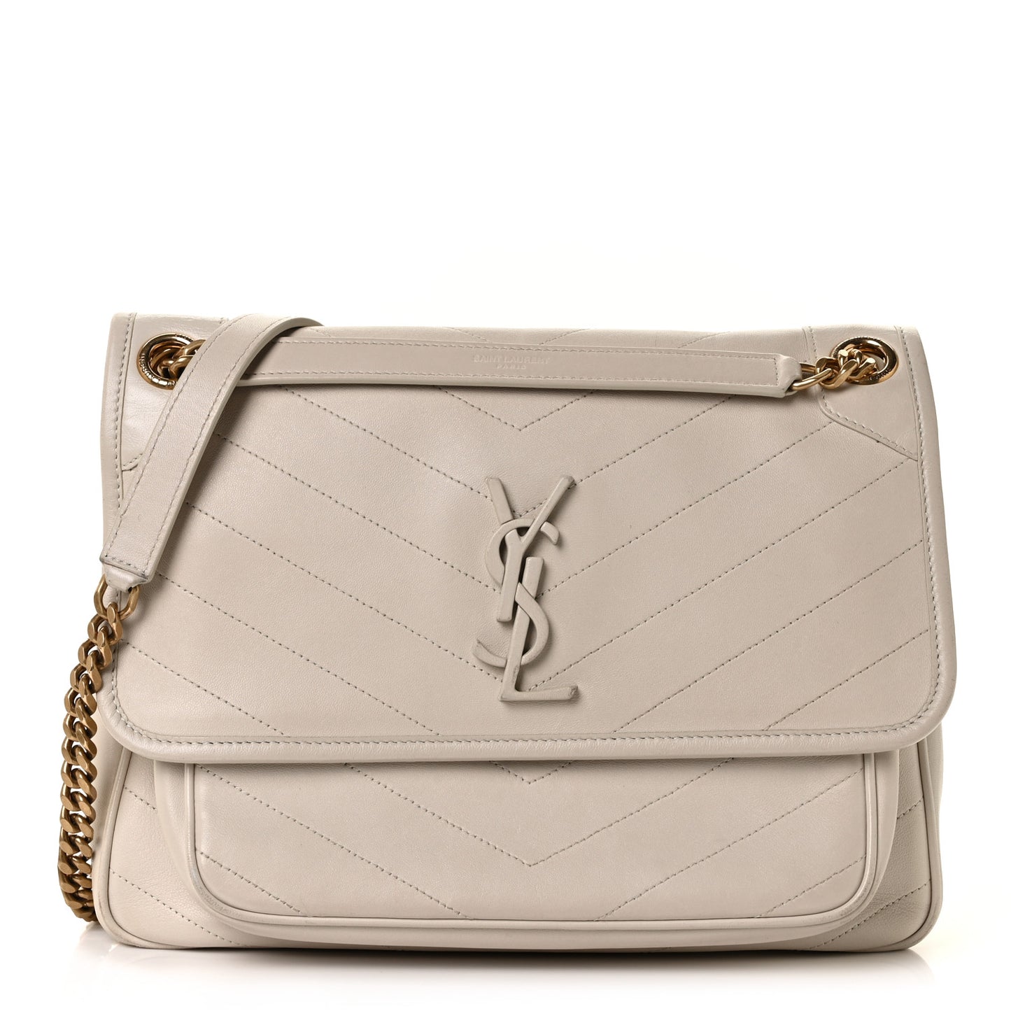 Lambskin Matelasse Monogram Medium Niki Chain Satchel Nude Powder
