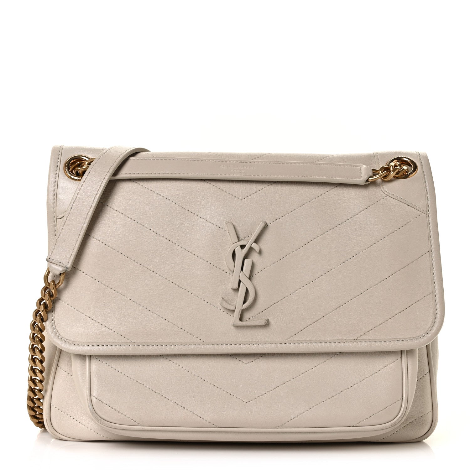 Saint Laurent Lambskin Matelasse Monogram Medium Niki Chain Satchel Nude Powder 1 of 12