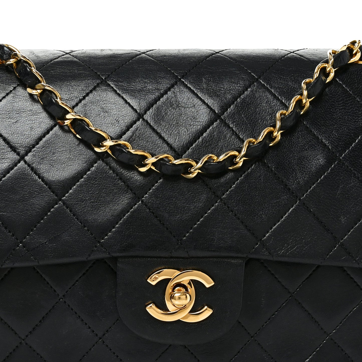 Lambskin Quilted Medium Double Flap Black