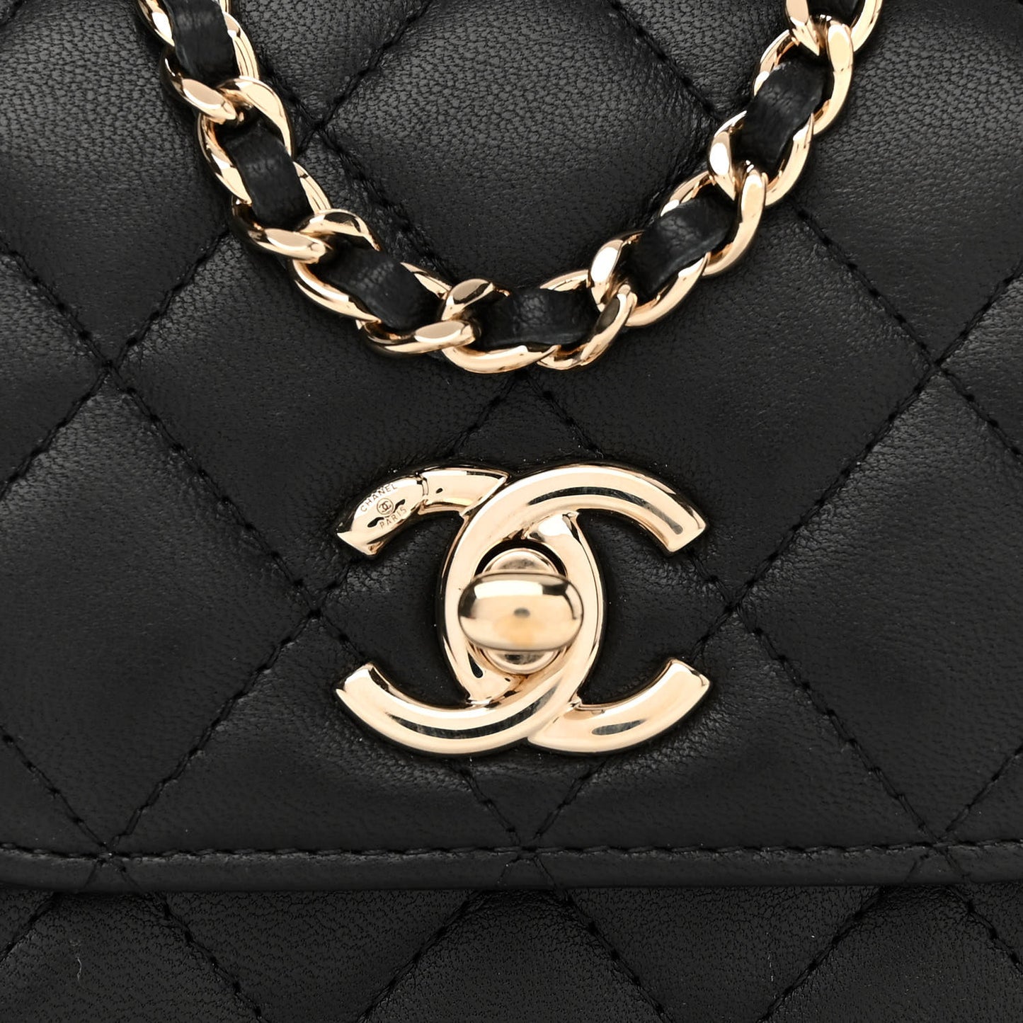 Lambskin Quilted Mini Trendy CC Chain Wallet Black