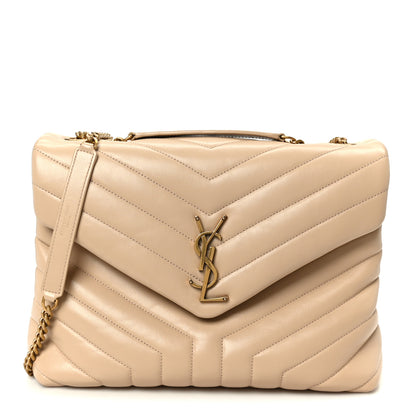 Saint Laurent Calfskin Y Quilted Monogram Medium Loulou Chain Satchel Dark Beige 1 of 11