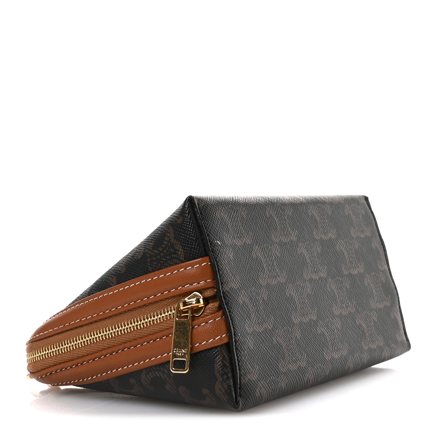Celine Triomphe Canvas Lambskin Clutch On Chain Tan 4 of 12