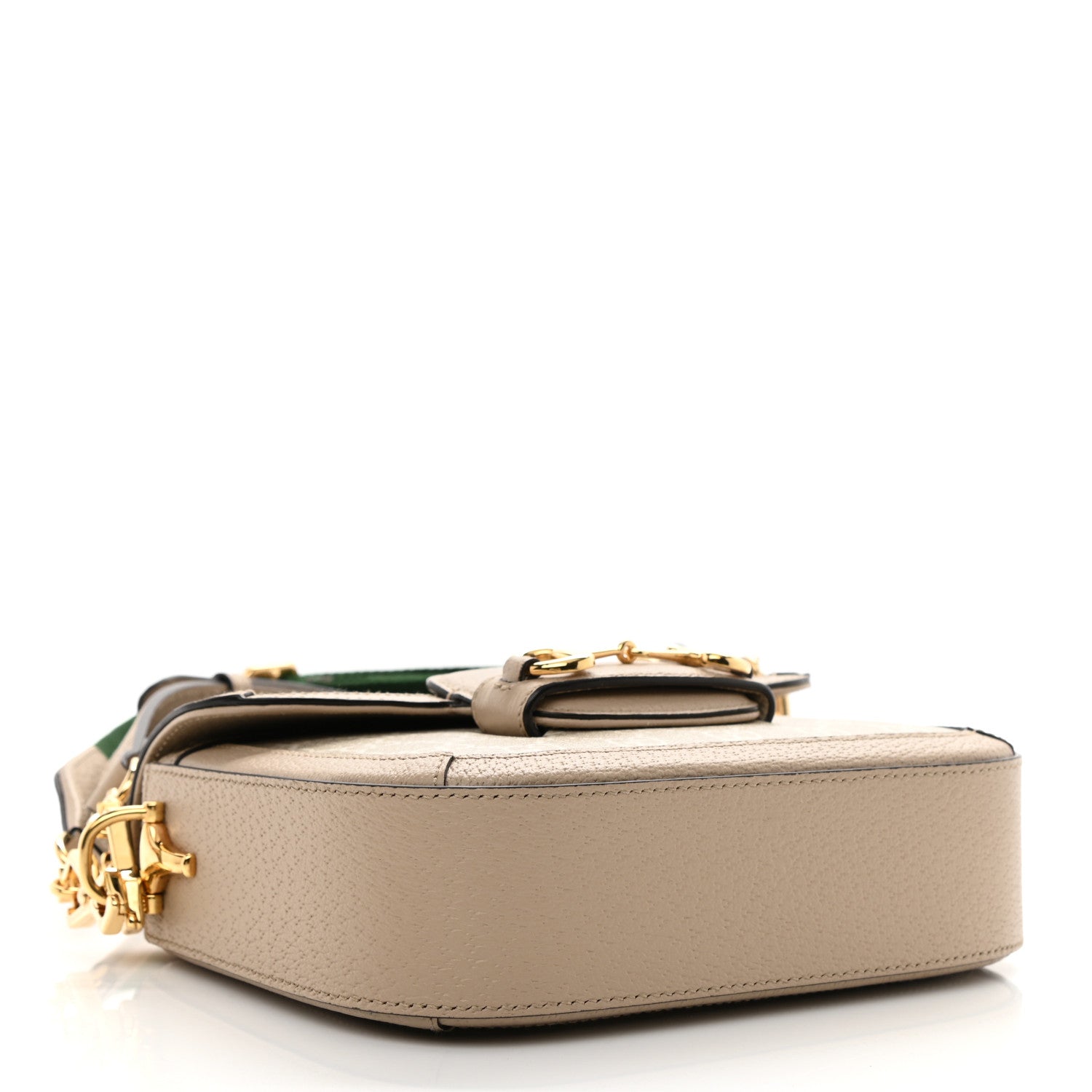 Gucci GG Supreme Monogram Textured Dollar Calfskin Web Mini Horsebit 1955 Shoulder Bag Beige Mystic White Oatmeal 4 of 9