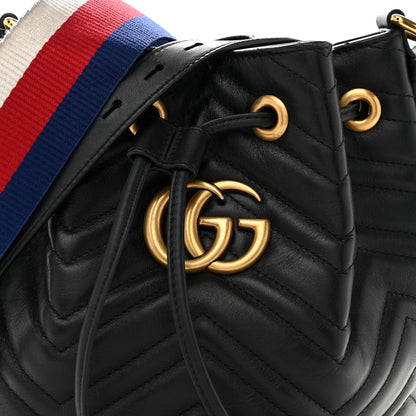 Gucci Calfskin Matelasse Sylvie Web GG Marmont Bucket Bag Black 8 of 15