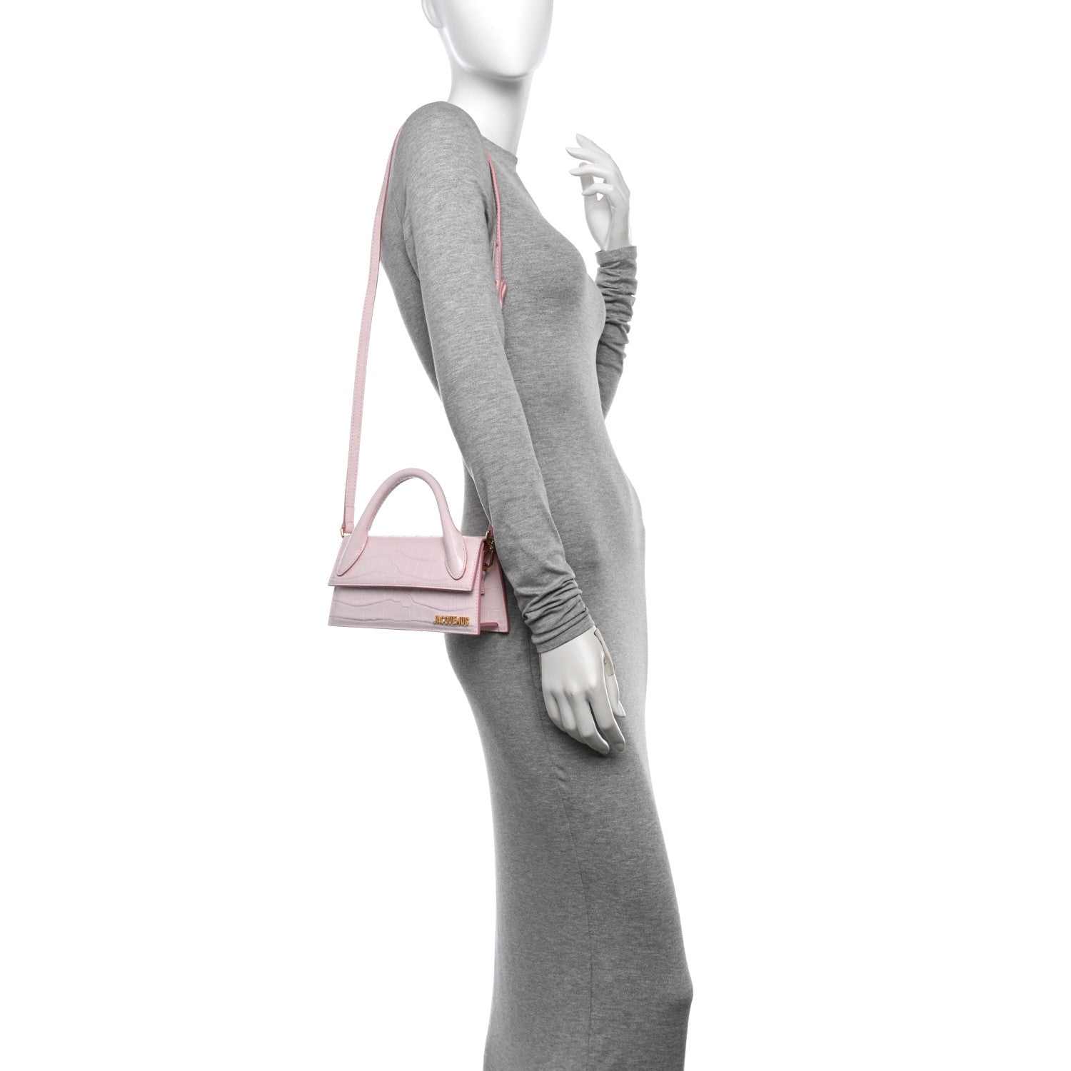Jacquemus Calfskin Crocodile Embossed Le Chiquito Long Pale Pink 2 of 9