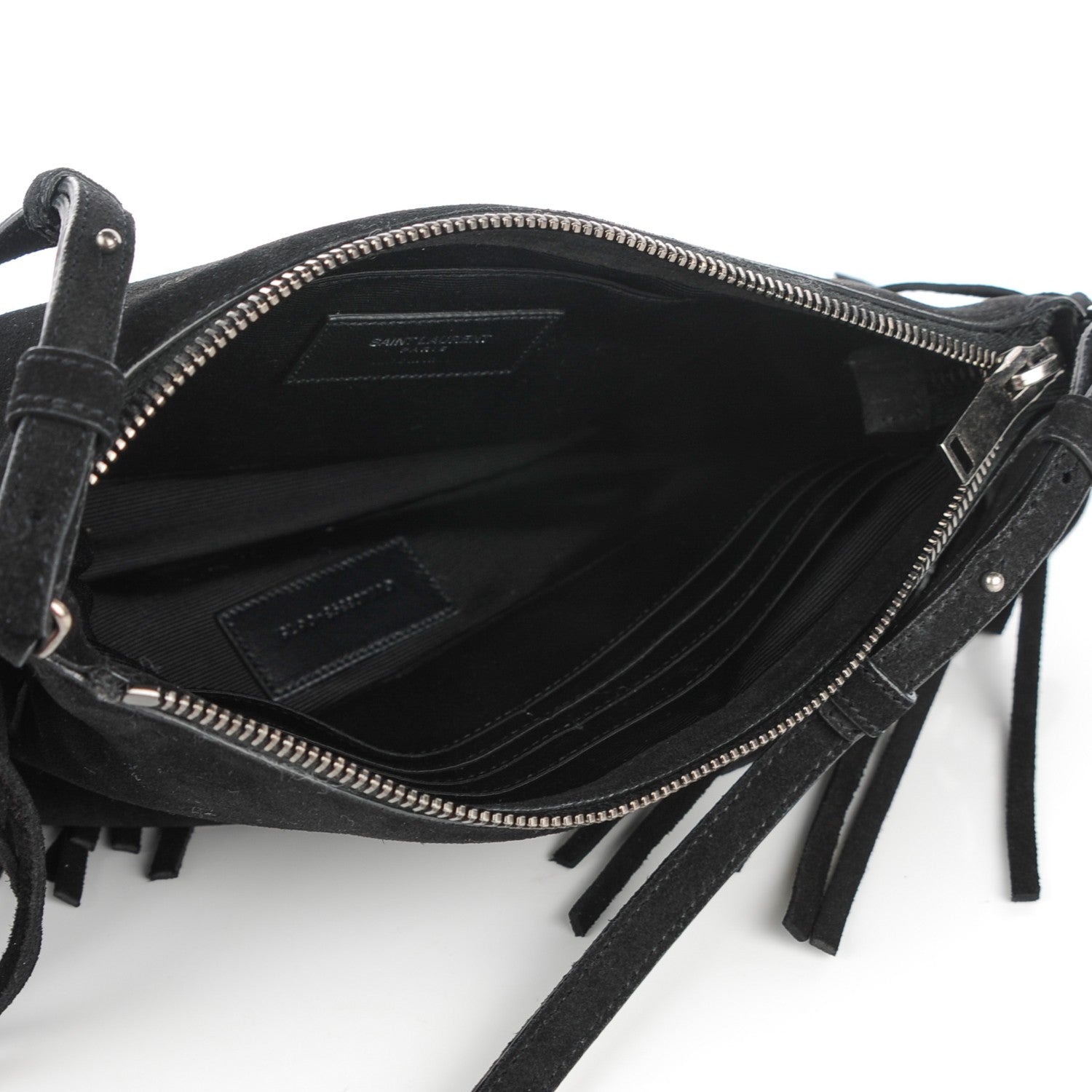 Saint Laurent Suede Calfskin Small Fringe Crossbody Bag Black 5 of 7