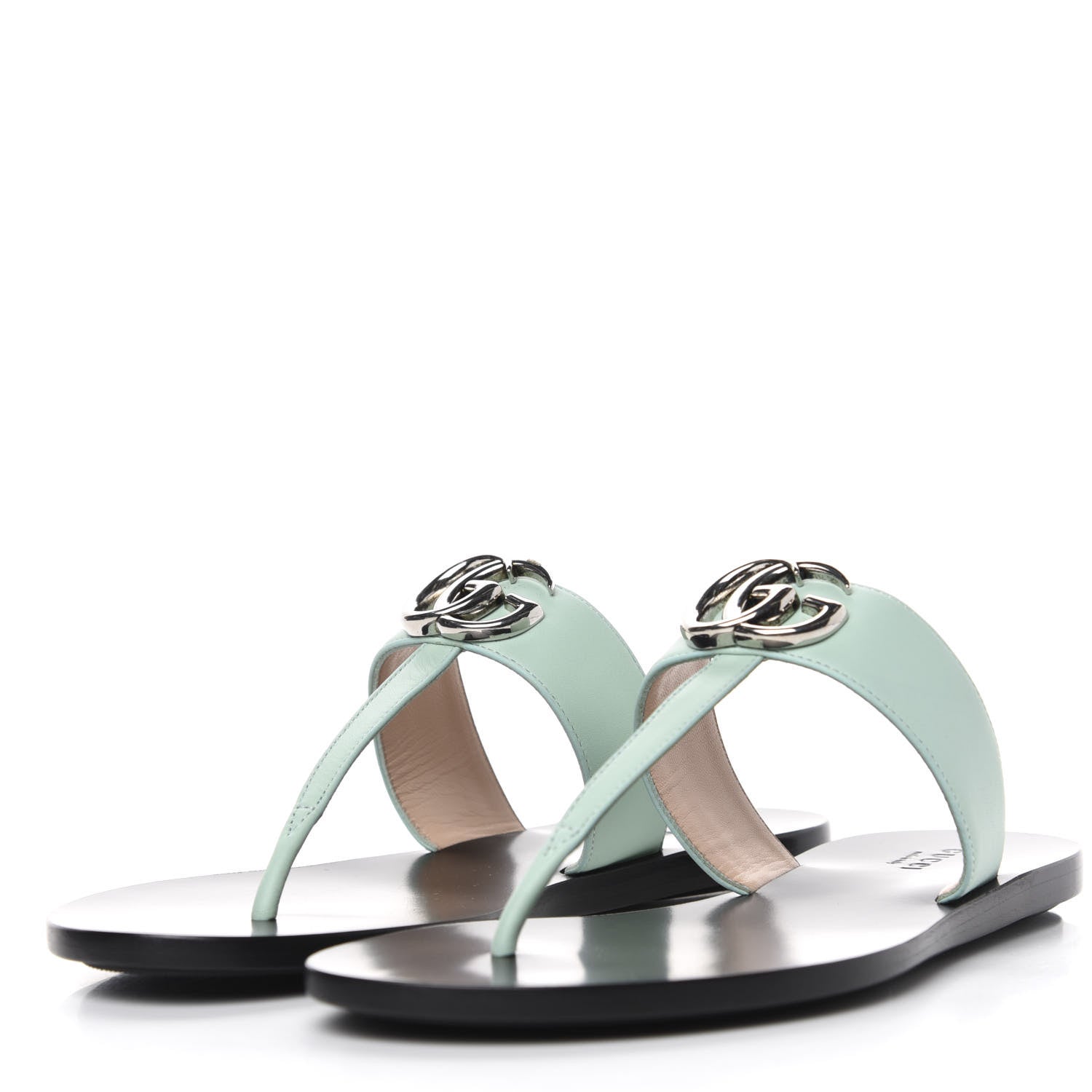 Gucci Calfskin GG Marmont Thong Sandals 36.5 Water Green 3 of 10