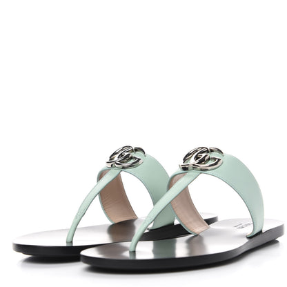 Gucci Calfskin GG Marmont Thong Sandals 36.5 Water Green 3 of 10