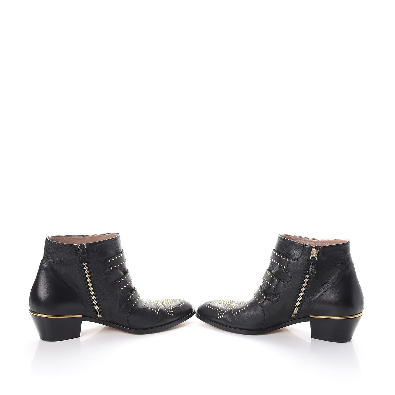 Chloe Nappa Sheepskin Studded Susanna Ankle Boots 40 Black Gold 5 of 12