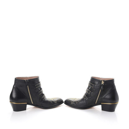 Chloe Nappa Sheepskin Studded Susanna Ankle Boots 40 Black Gold 5 of 12