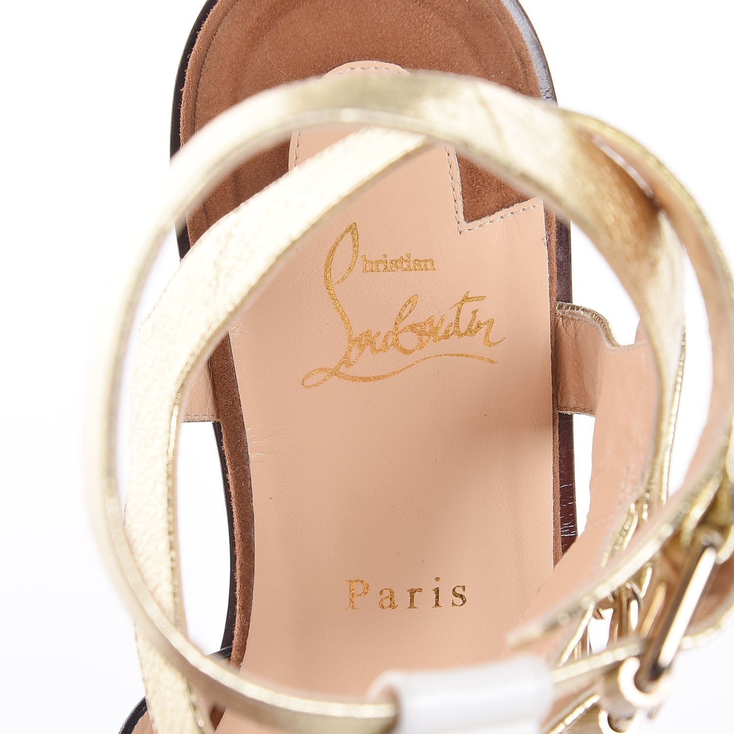 Christian Louboutin Patent Nappa Studded Rock N Buckle Flat Sandals 39 Latte 9 of 10
