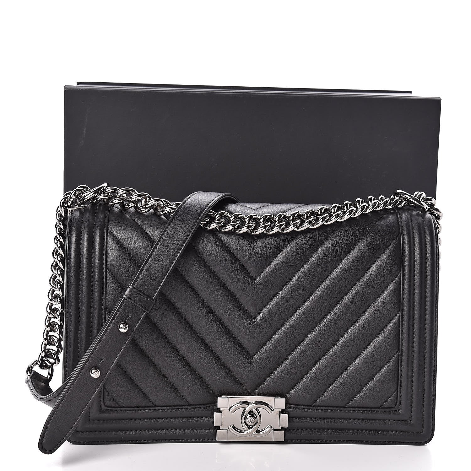 Chanel Caviar Chevron Quilted New Medium Boy Flap Black 12 of 12