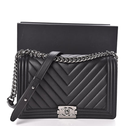 Chanel Caviar Chevron Quilted New Medium Boy Flap Black 12 of 12