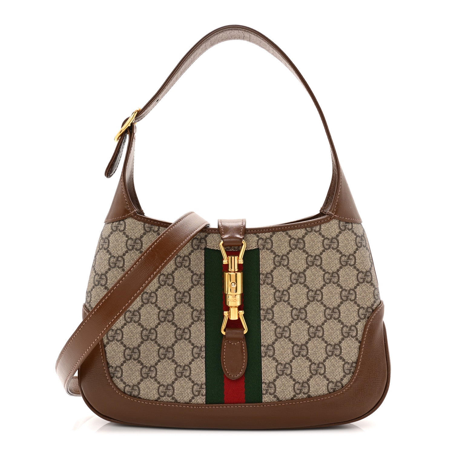 Gucci GG Supreme Monogram Azalea Calfskin Web Small Jackie 1961 Hobo Beige Ebony Brown Sugar 1 of 11