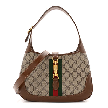 Gucci GG Supreme Monogram Azalea Calfskin Web Small Jackie 1961 Hobo Beige Ebony Brown Sugar 1 of 11