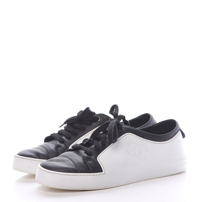 Chanel Calfskin Womens CC Sneakers 39.5 Black White 3 of 12