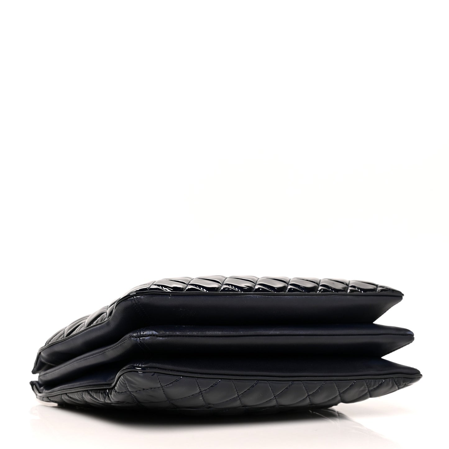 Patent Quilted Accordion Shopping Tote Navy