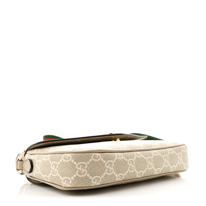 Gucci GG Supreme Monogram Textured Dollar Calfskin Web Mini Ophidia Envelope Shoulder Bag Beige Mystic White Oatmeal 4 of 10