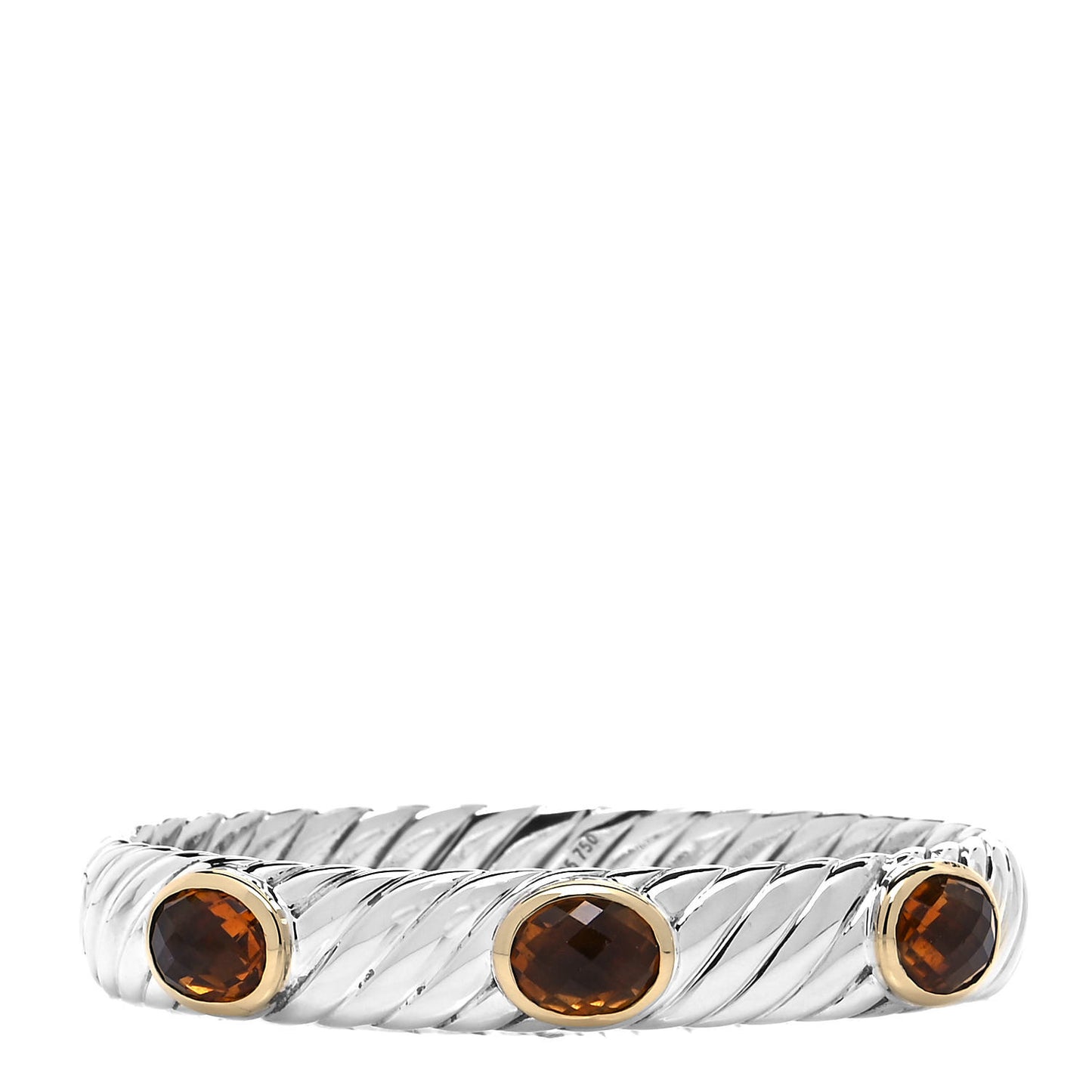 Sterling Silver 18K Yellow Gold Citrine Cable Bangle Bracelet