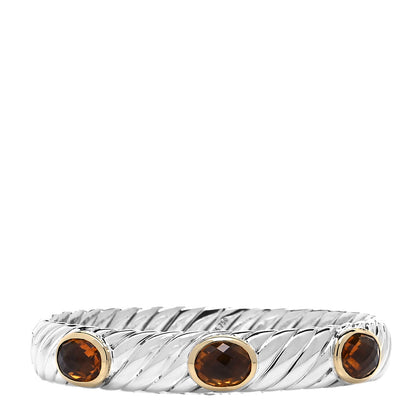 David Yurman Sterling Silver 18K Yellow Gold Citrine Cable Bangle Bracelet 1 of 5