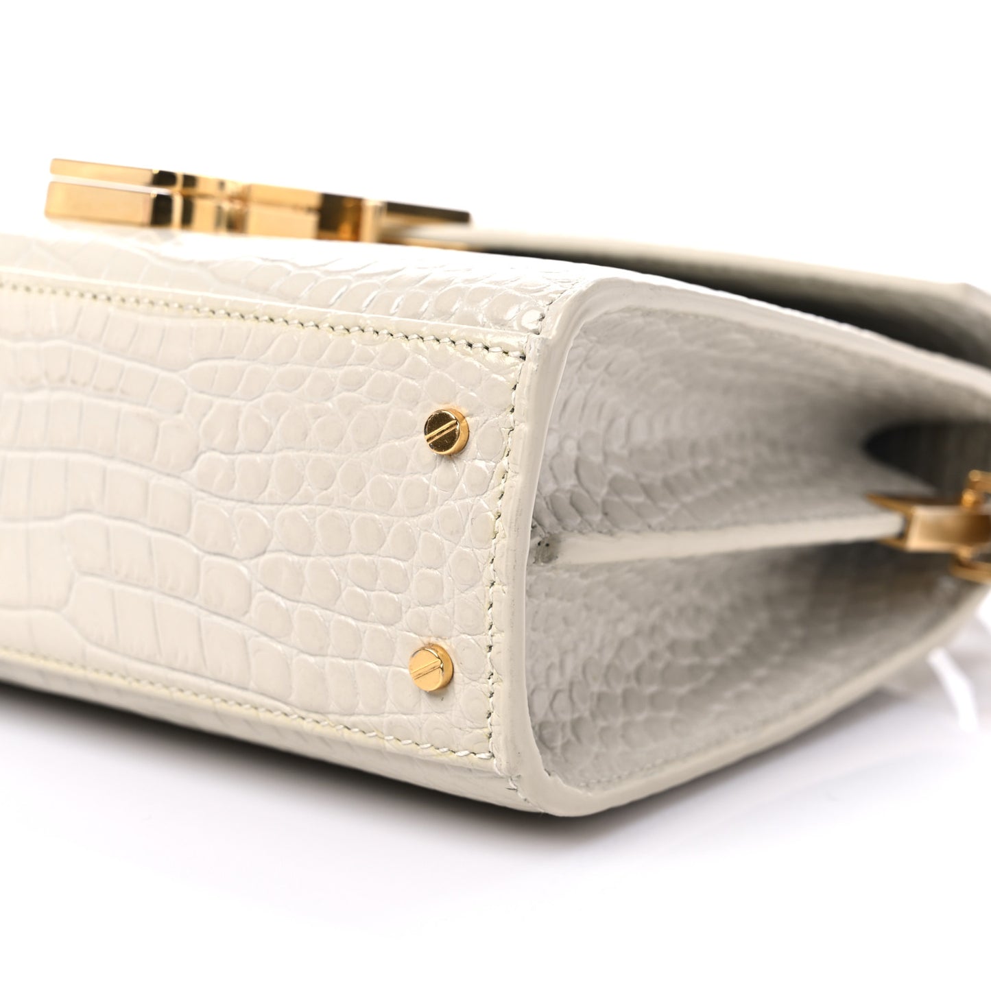 Crocodile Embossed Mini Classic Monogram Cassandra Top Handle Crema Soft