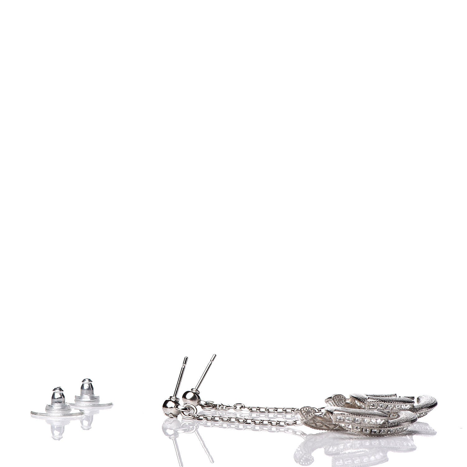 Chanel Baguette Crystal CC Drop Earrings Silver 4 of 5