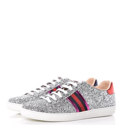 Gucci Glitter Web Ace Sneakers 42 Silver 3 of 9