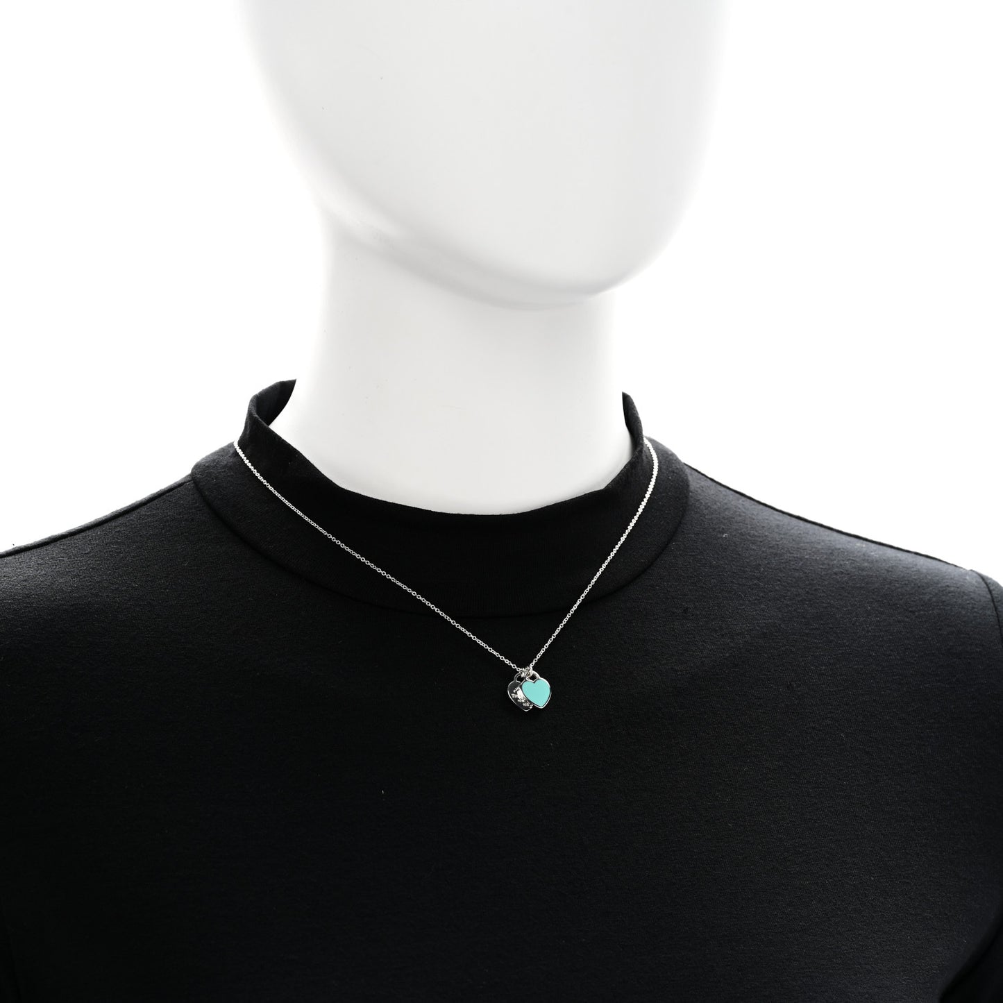 Sterling Silver Enamel Mini Return to Tiffany Double Heart Tag Pendant Necklace Blue