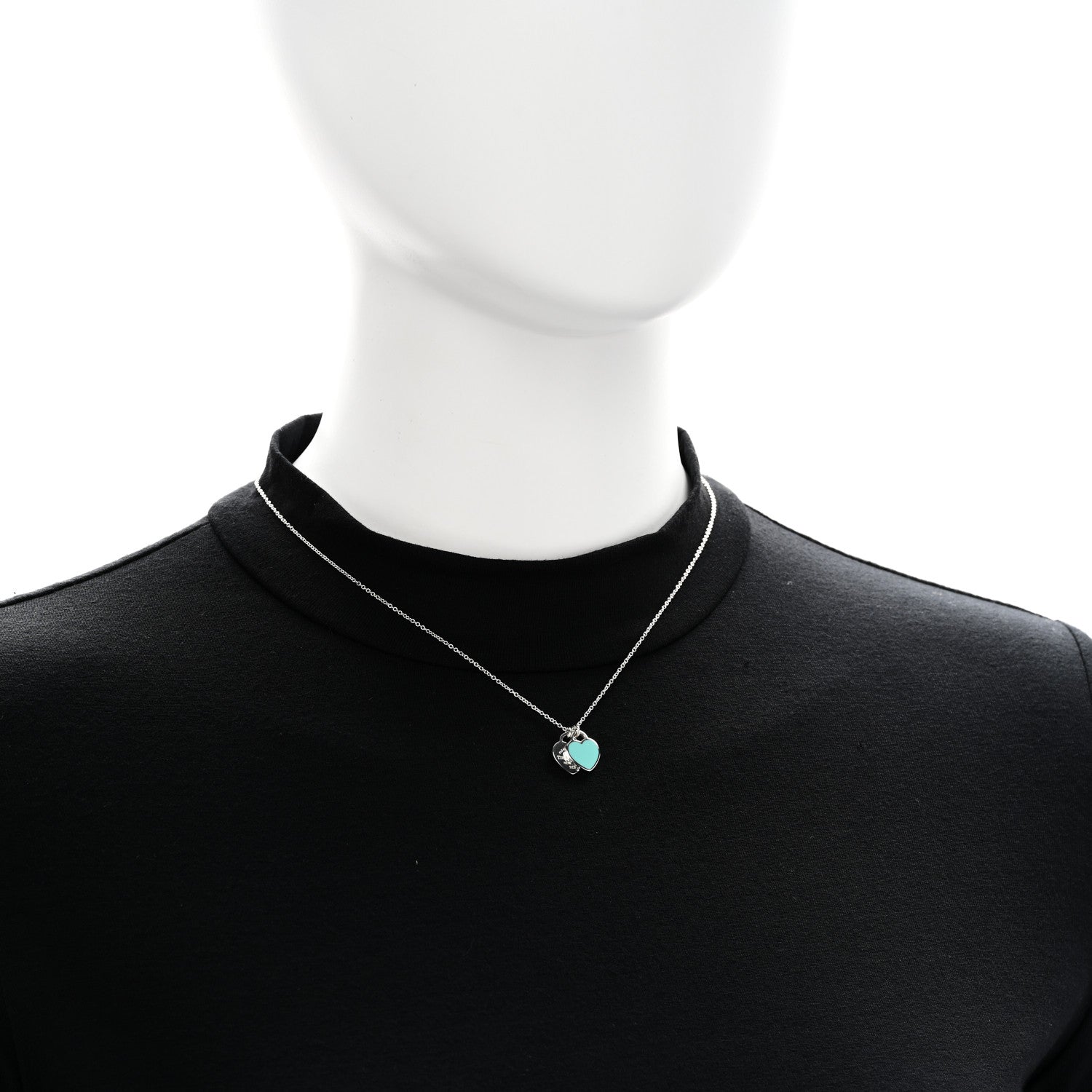 Tiffany Sterling Silver Enamel Mini Return to Tiffany Double Heart Tag Pendant Necklace Blue 2 of 7