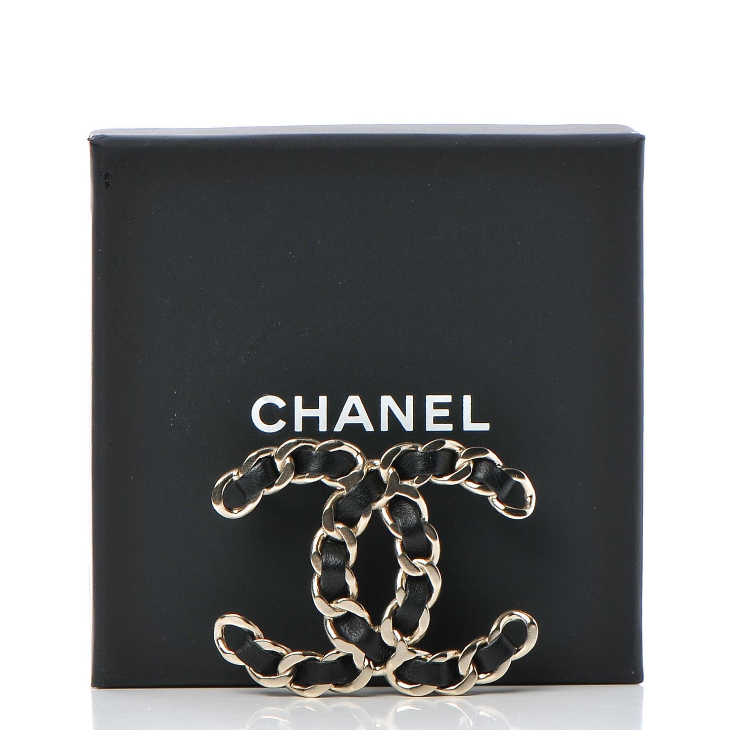 Lambskin Chain CC Brooch Black Gold