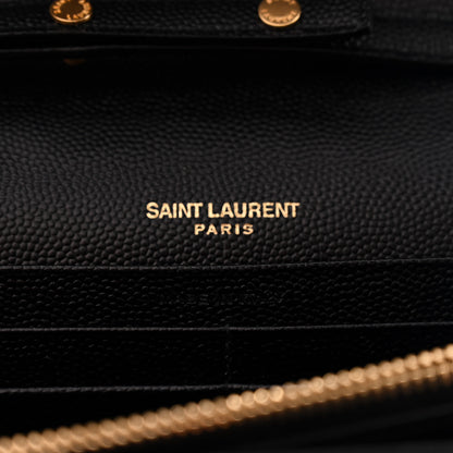 Saint Laurent Grain De Poudre Matelasse Chevron Monogram Chain Wallet Black 6 of 10