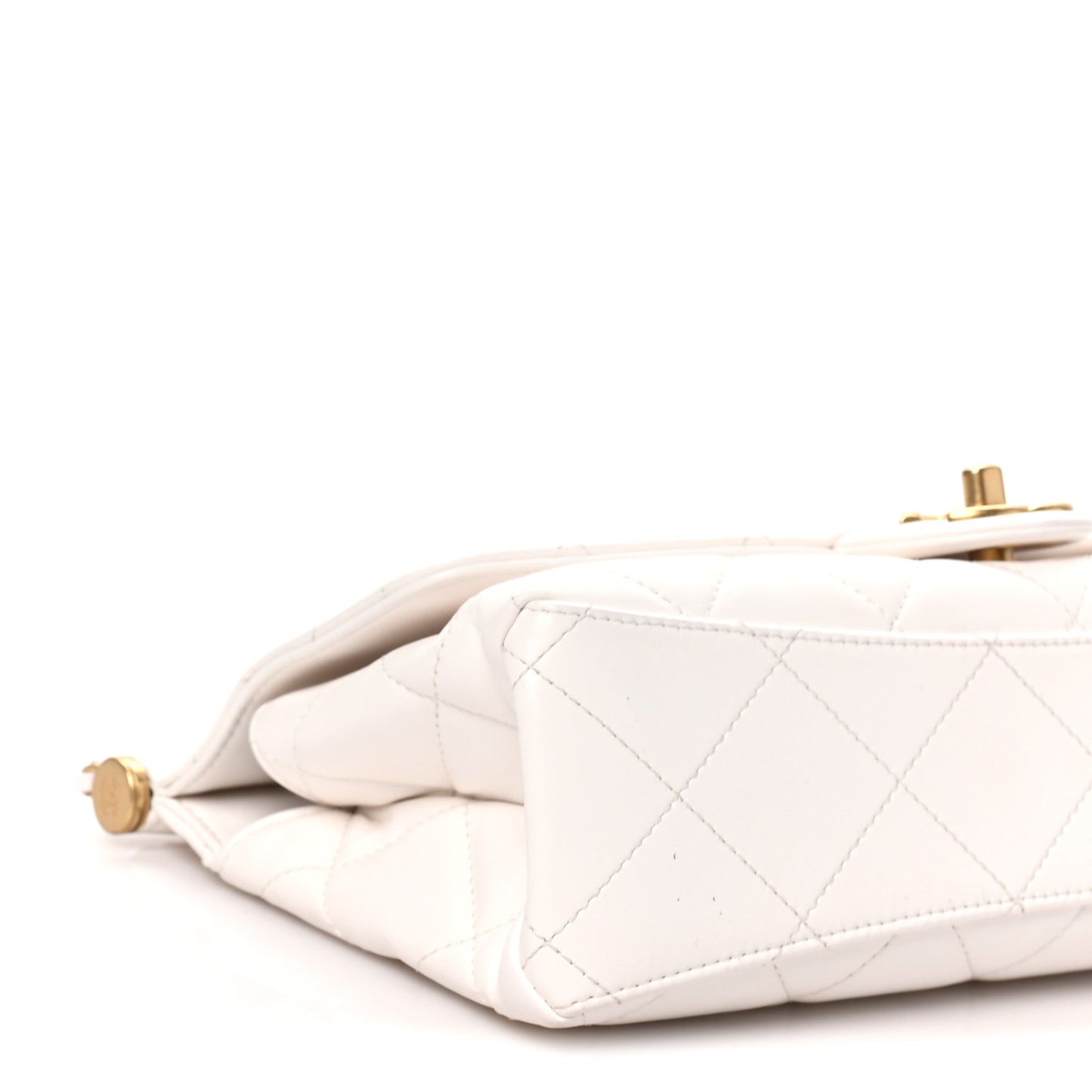 Shiny Lambskin Pearl Top Handle Flap Shopping Bag White