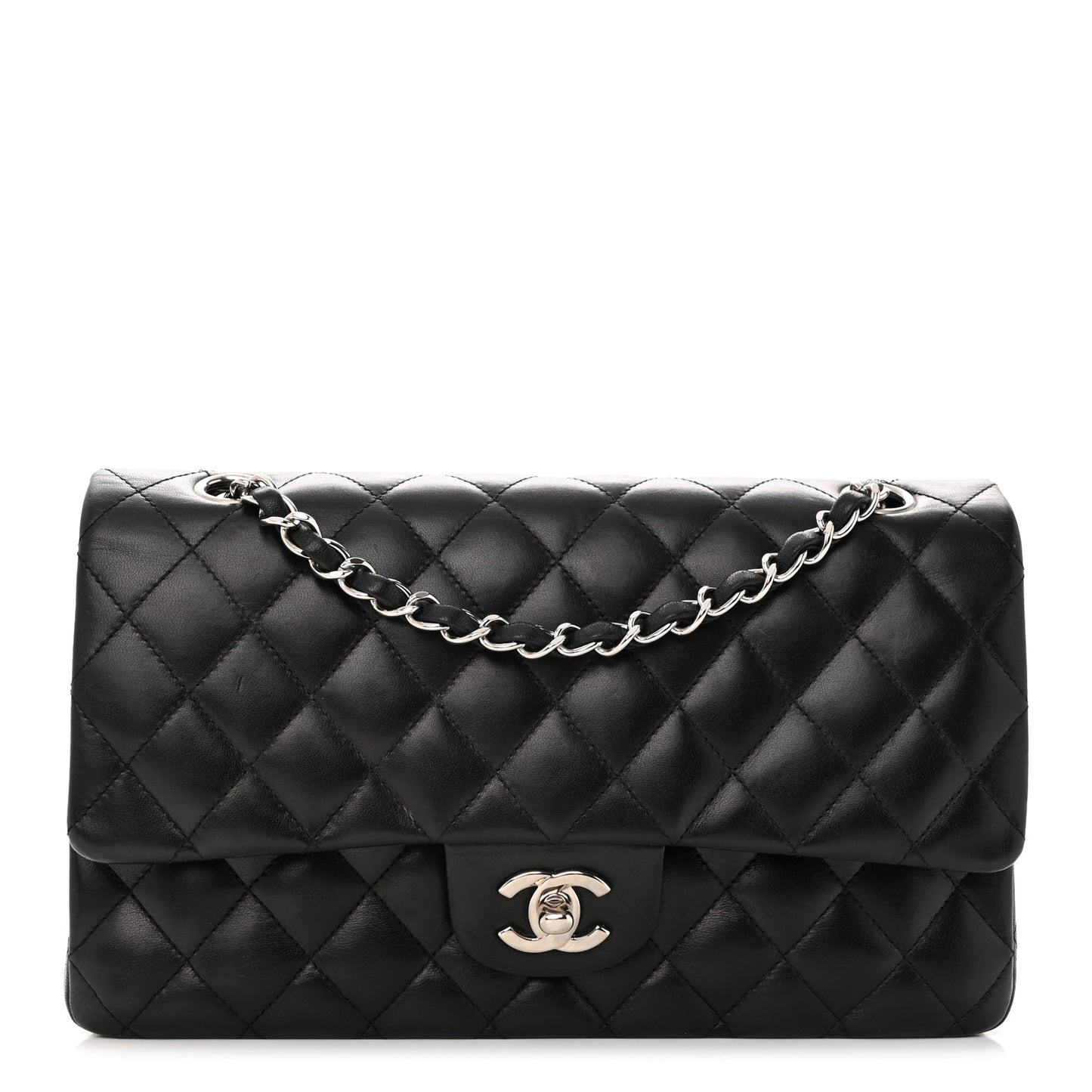 Lambskin Quilted Medium Double Flap Black