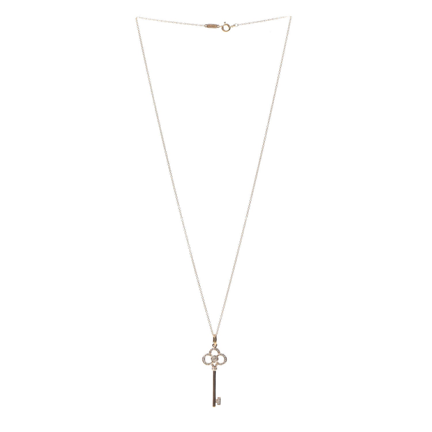Tiffany 18K Yellow Gold Diamond Crown Key Pendant Necklace 3 of 5