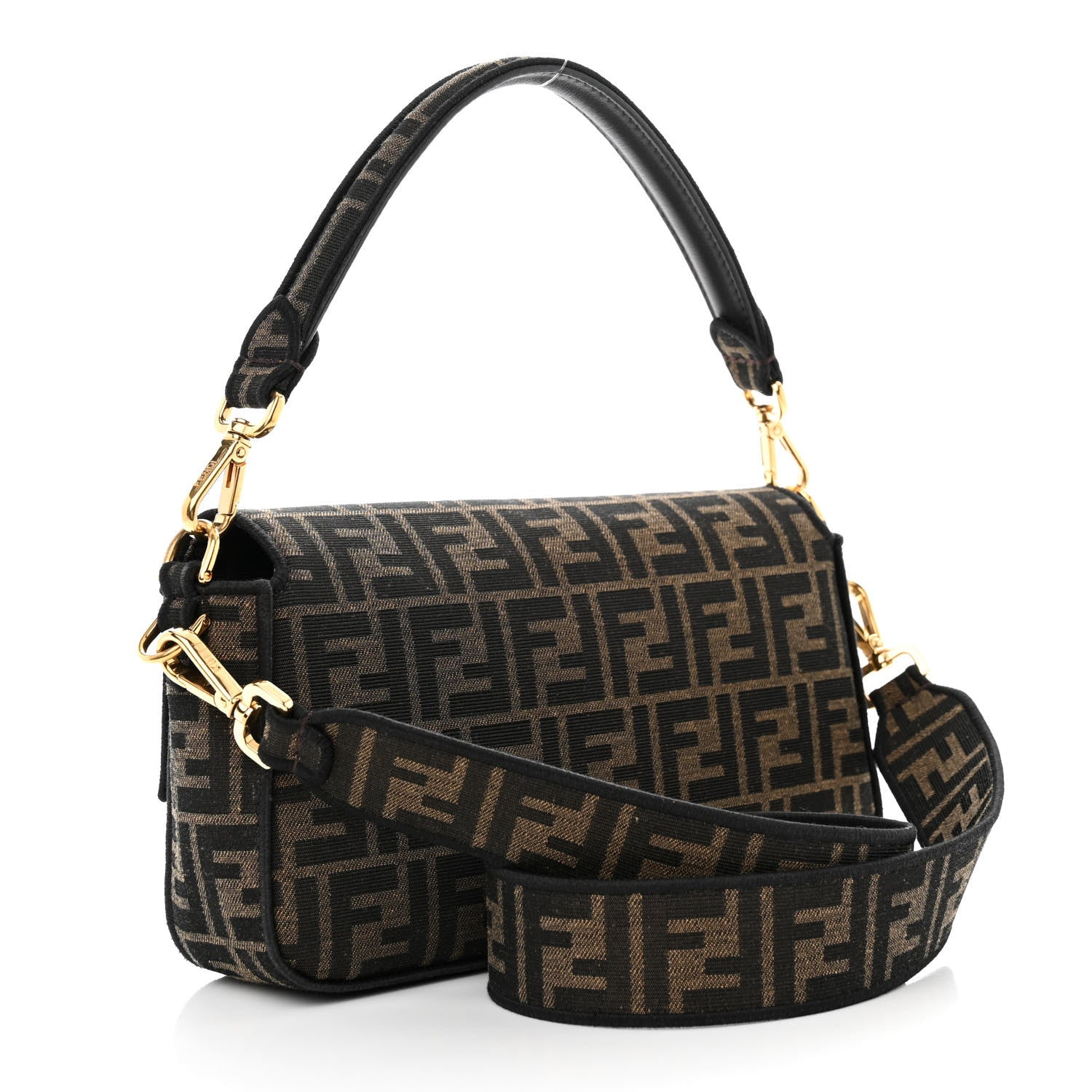Fendi Fabric Jacquard FF 1974 Medium Baguette Tobacco Moro Black 3 of 10