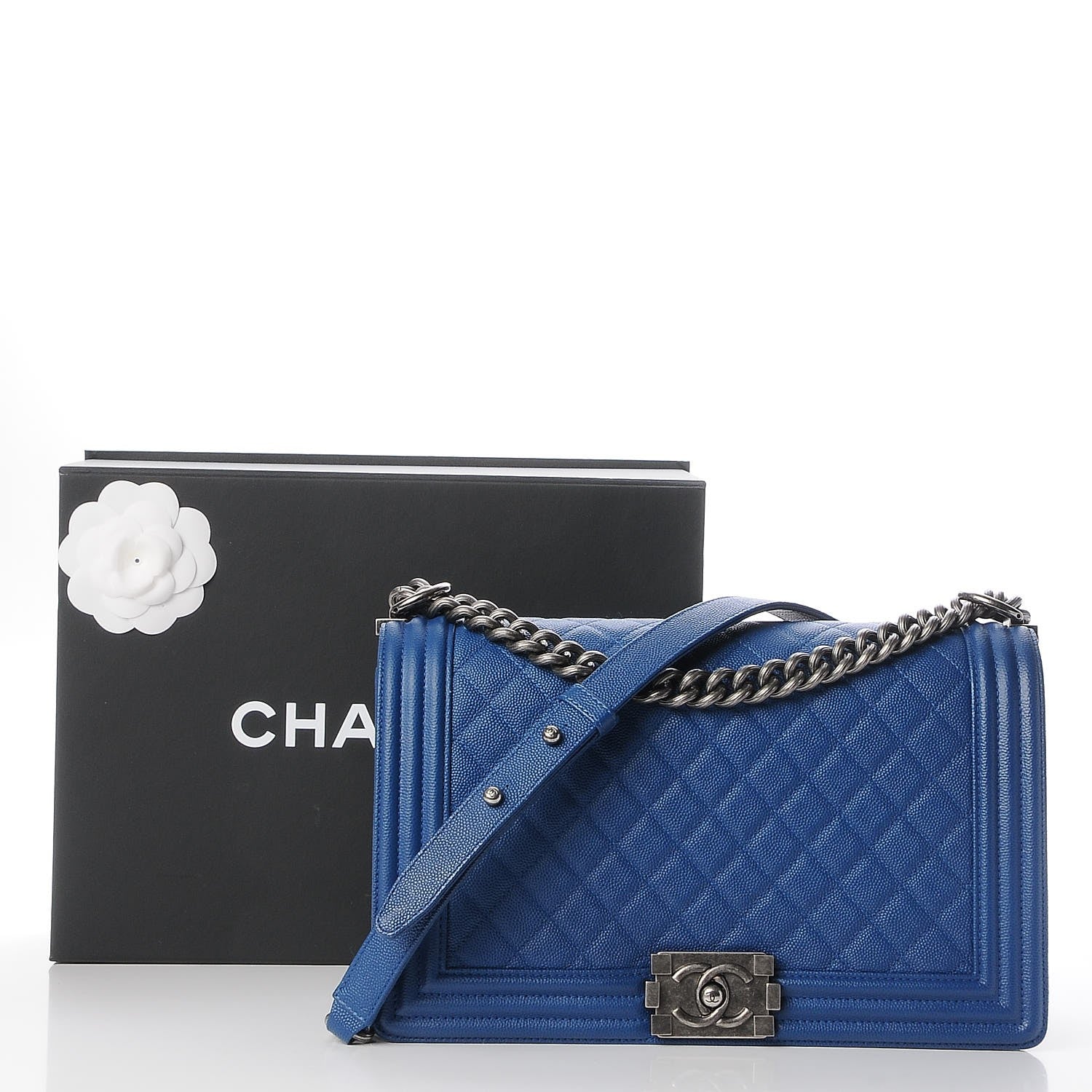 Chanel Caviar Quilted New Medium Boy Flap Dark Blue 8 of 8