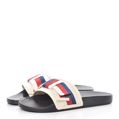Gucci Satin Web Sylvie Bow Slide Sandals 40 White 3 of 8