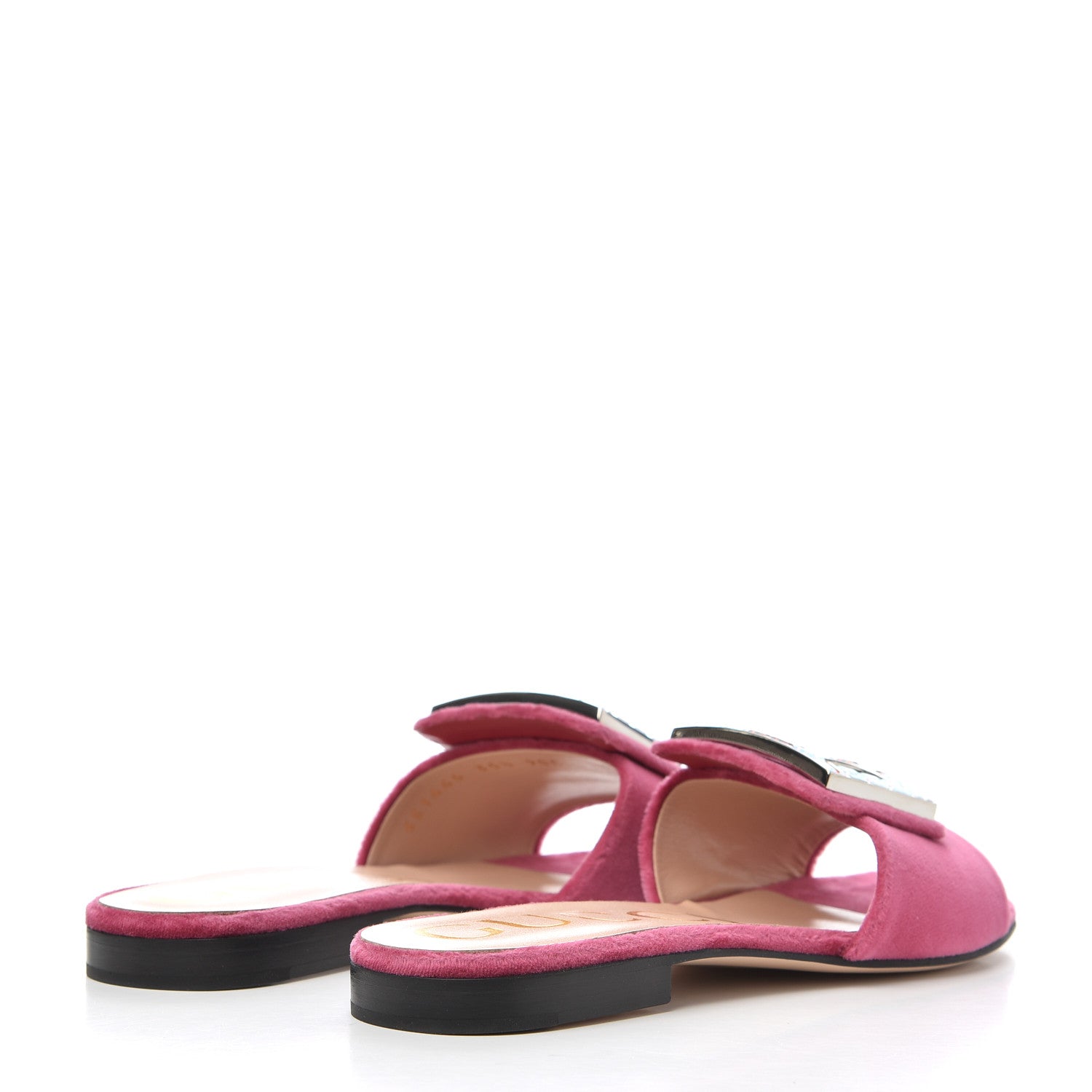 Gucci Velvet Crystal Square G Madelyn Slide Sandals 35.5 Light Raspberry Rose 4 of 14