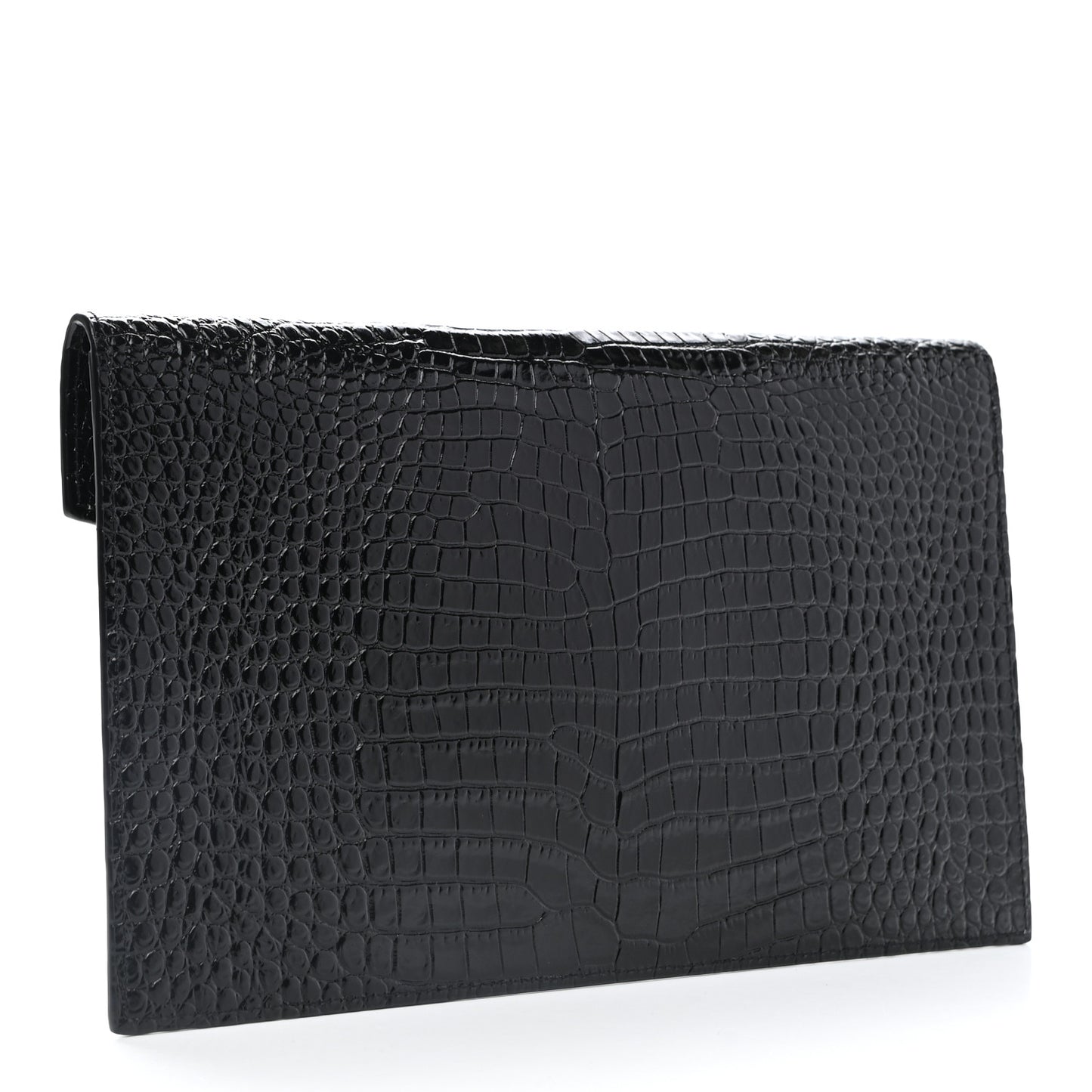 Calfskin Crocodile Embossed Uptown Monogram Clutch Black