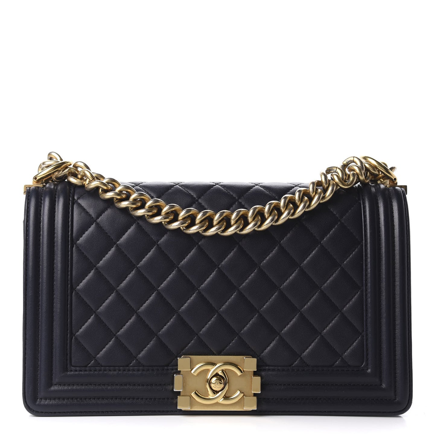 Lambskin Quilted Medium Boy Flap Dark Navy