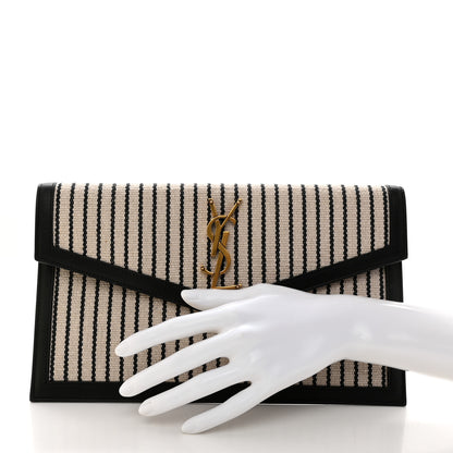 Saint Laurent SAINT LAURENT Canvas Striped Uptown Pouch Beige Black 7 of 8