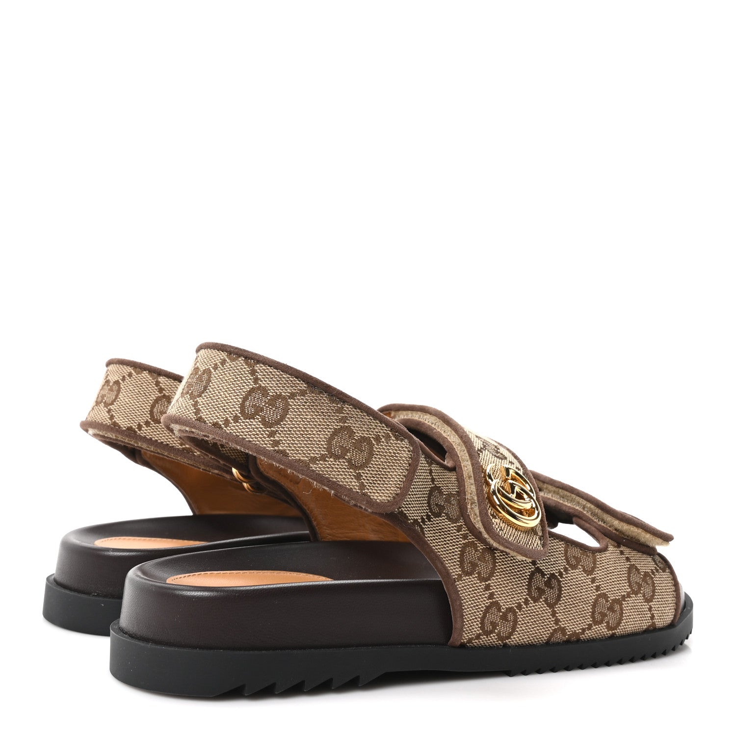 Gucci Monogram Kid Scamosciato Double G Womens Dad Sandals 37.5 Beige Ebony New Acero 5 of 10